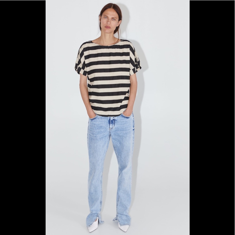 ZARA Linen Blend Striped Blouse sz Large